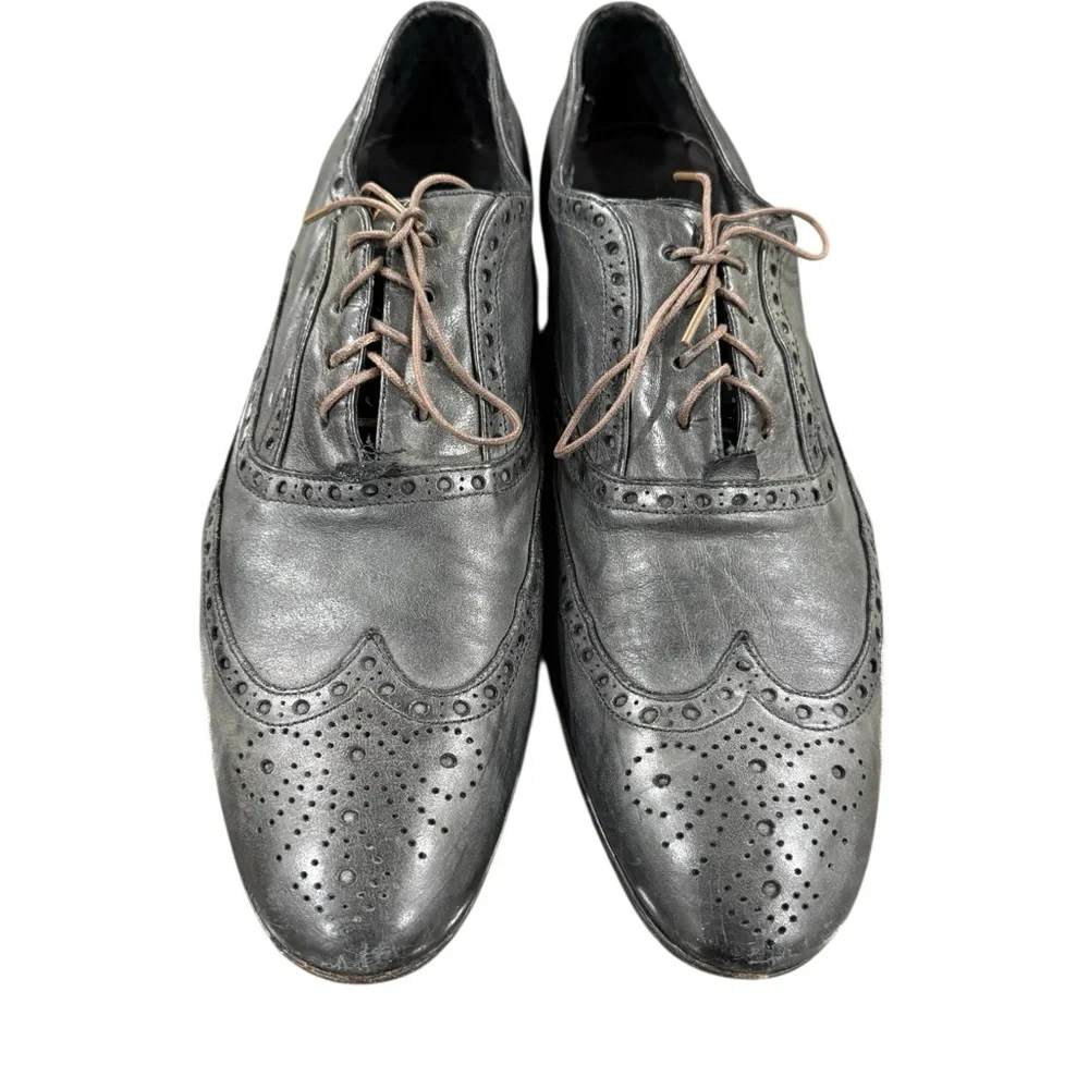 John Varvatos Brogue Wingtip Perforated Gray Leather Oxfords US Mens Size 9 EUC